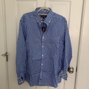 Blue plaid button down shirt